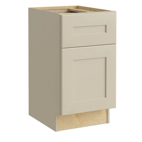 Luxxe Cabinetry Norfolk 18-in W x 28.5-in H x 21-in D Blended Cream Painted Drawer Base Fully Assembled Semi-custom Cabinet (Shaker Door Style)