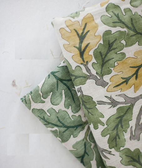 Leaf Linen Blend Fabric, Cotton Linen, Washing Korean Leaves Green 2 Colors - By The Yard 26099-1