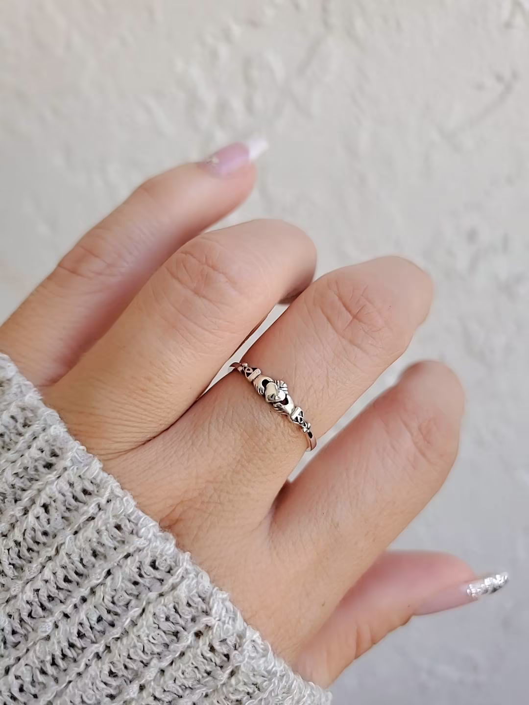 Claddagh Ring, Tiny Celtic Irish Thin Sterling Silver Women Love Friendship Dainty Minimalist Ring