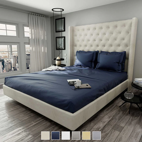 Fisher West New York Queen 750-Thread Count Cotton Polyester Blend Navy 4-Piece Bed Sheet in Blue | 810018901639