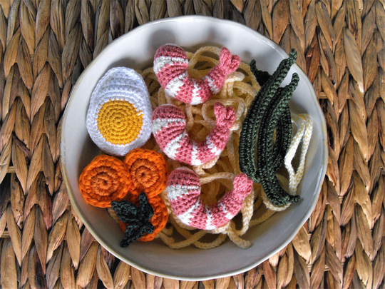Crochet Ramen Soup With Shrimps, Noodles, Pretend Kitchen Toy, Creative Play, Gift For Kids, Montessori Activity, Amigurumi Food Art Toys