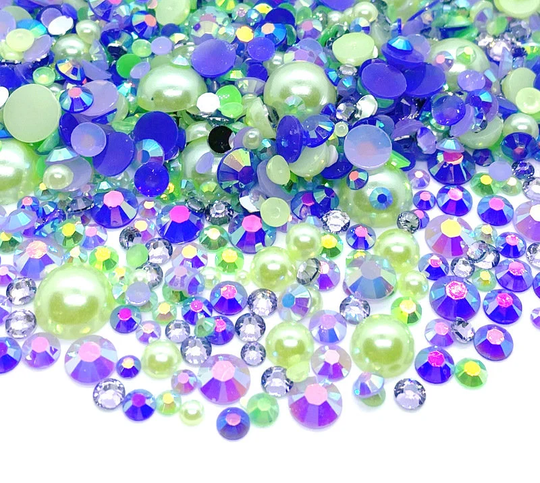 Sugar Plum Blend Rhinestone Mix 2mm-10mm Flatback Jelly Resin | Faux Pearls Rhinestones Mixed Sizes, Purple Green