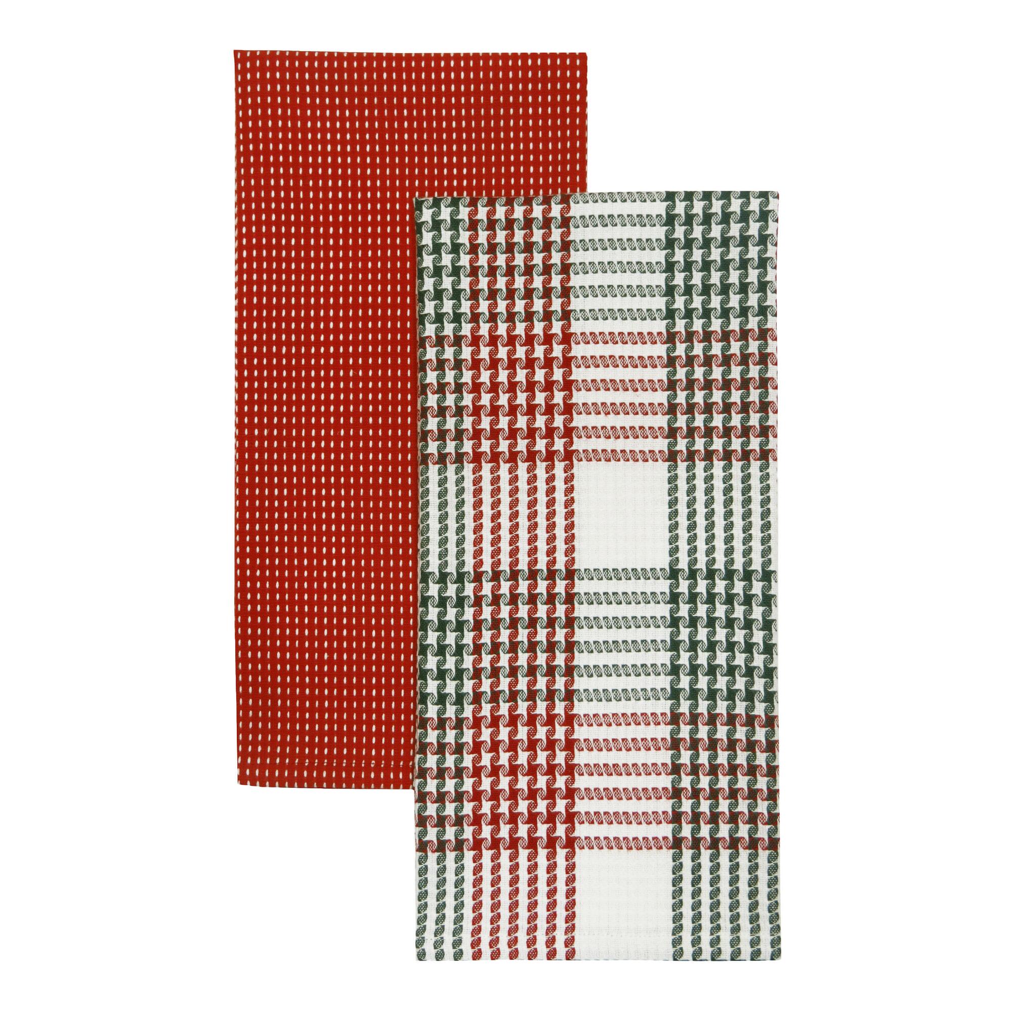 Holiday Houndstooth And Plaid Kitchen Towels 2 Pack: Multi - Cotton by World Market