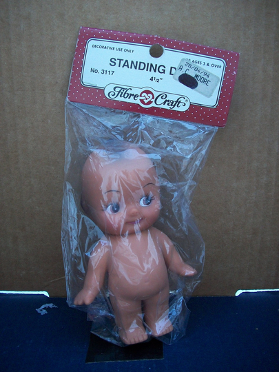 Packaged Fibre-Craft Brown 4-1/2Inch Plastic Vinyl "Standing Doll" Kewpie Style 3117B