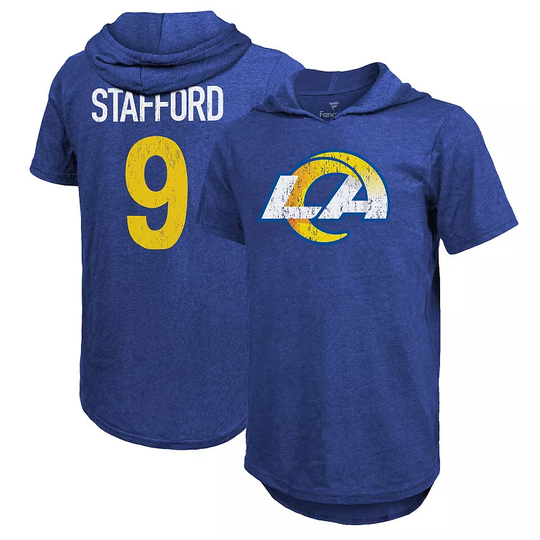 Men's Fanatics Branded Matthew Stafford Royal Los Angeles Rams Player Name & Number Hoodie T-Shirt, Size: XL, Blue