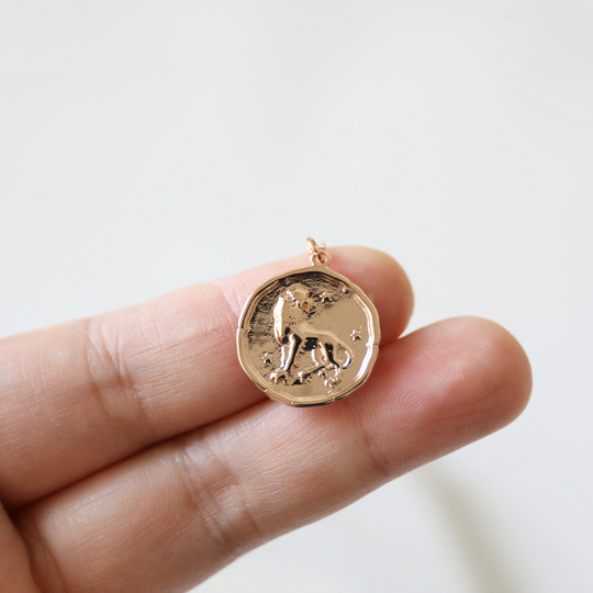 Roes Gold Leo Coin Necklace, Zodiac Sign Jewelry, Celestial Jewelry, Constellation Necklace, August Birthday Gift, Bridesmaid Gift