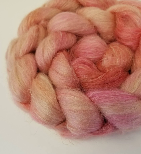 Flax Superwash Bfl Tussah Silk Blend Top Roving Spinning Fiber Blush 4 Oz