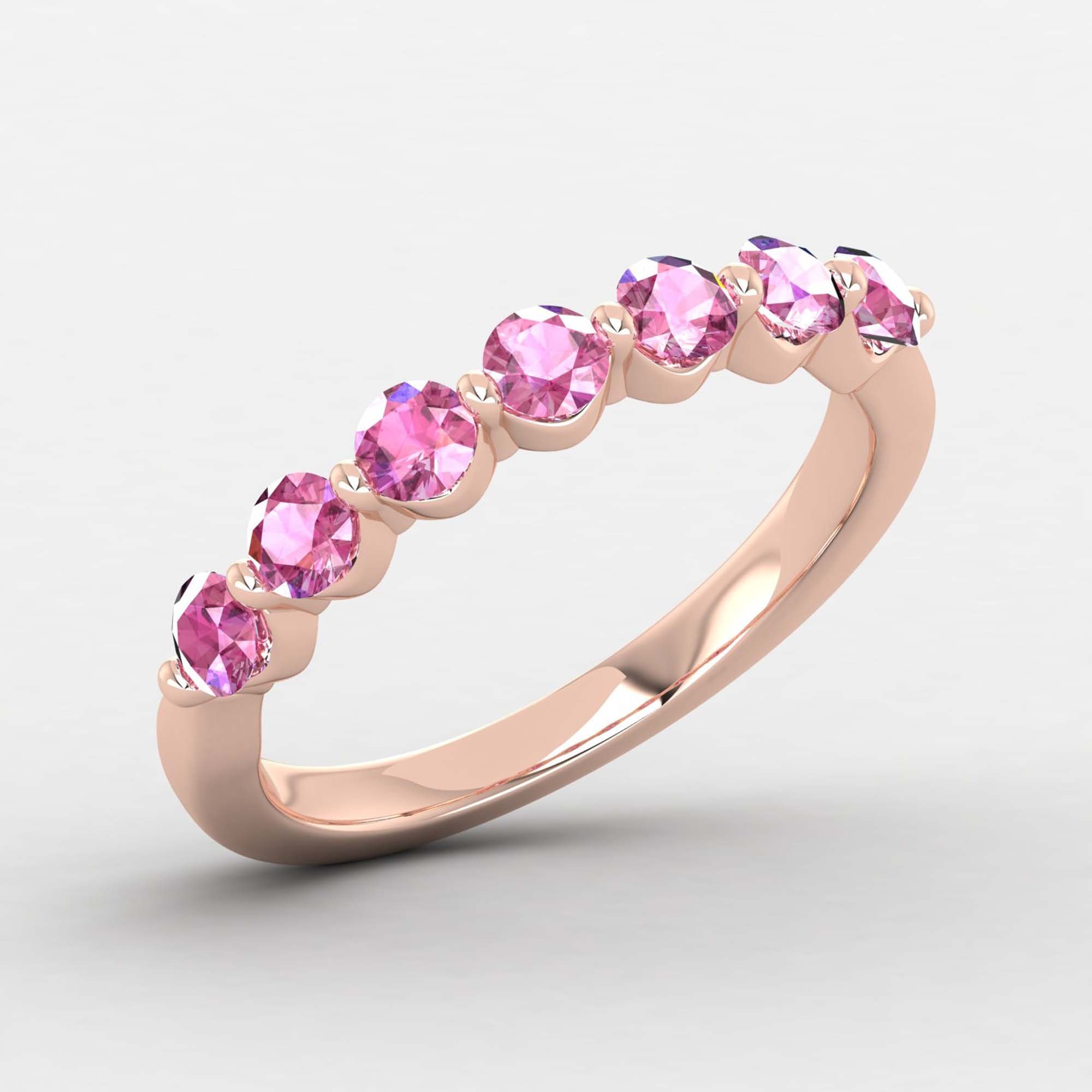 Natural Pink Sapphire Ring, Dainty Solid Gold Minimalist Band, 14K White Eternity Anniversary Gift