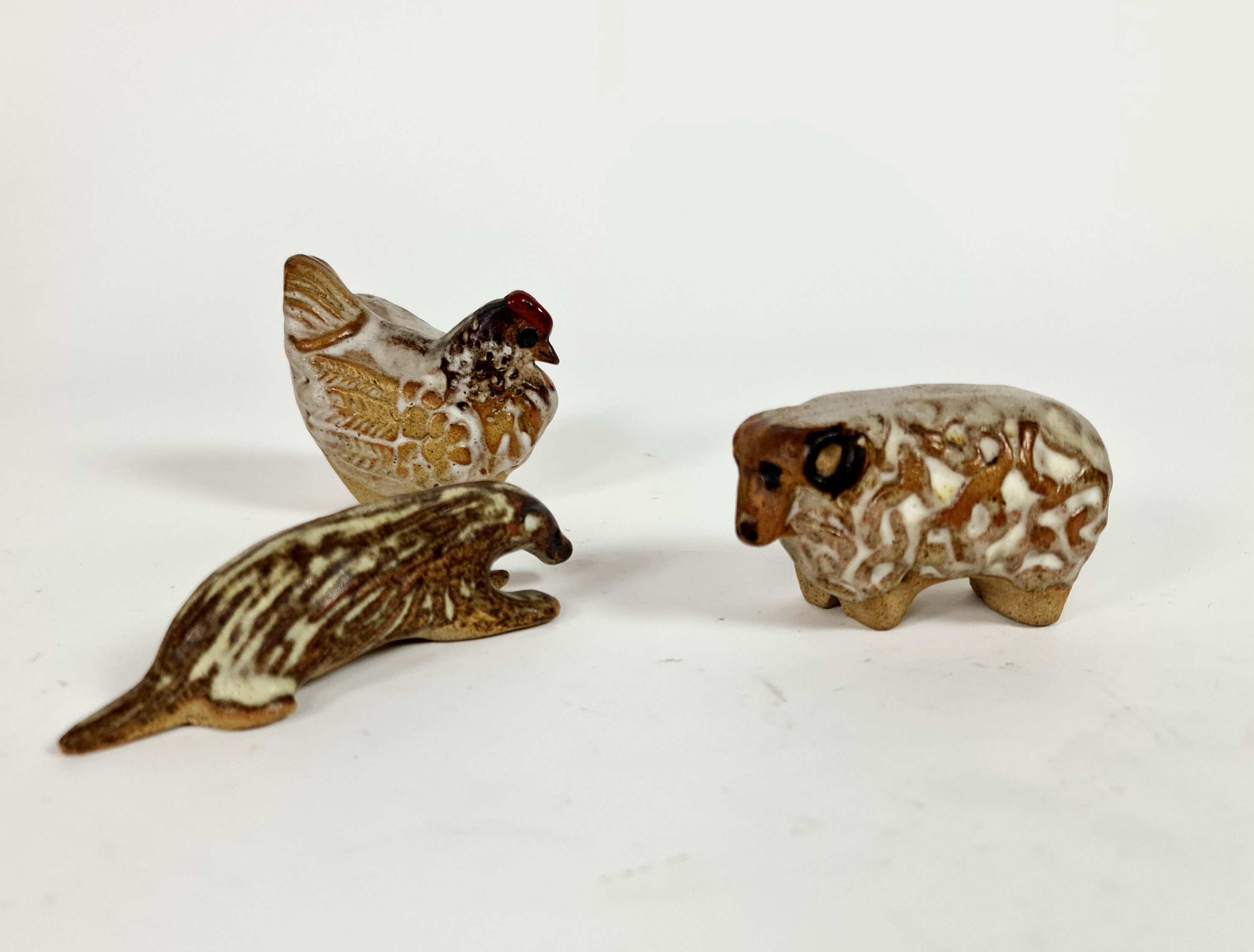 Tremar Pottery - Farm Animals Collection Ceramics Badger Ram Chicken Cornwall England 70's