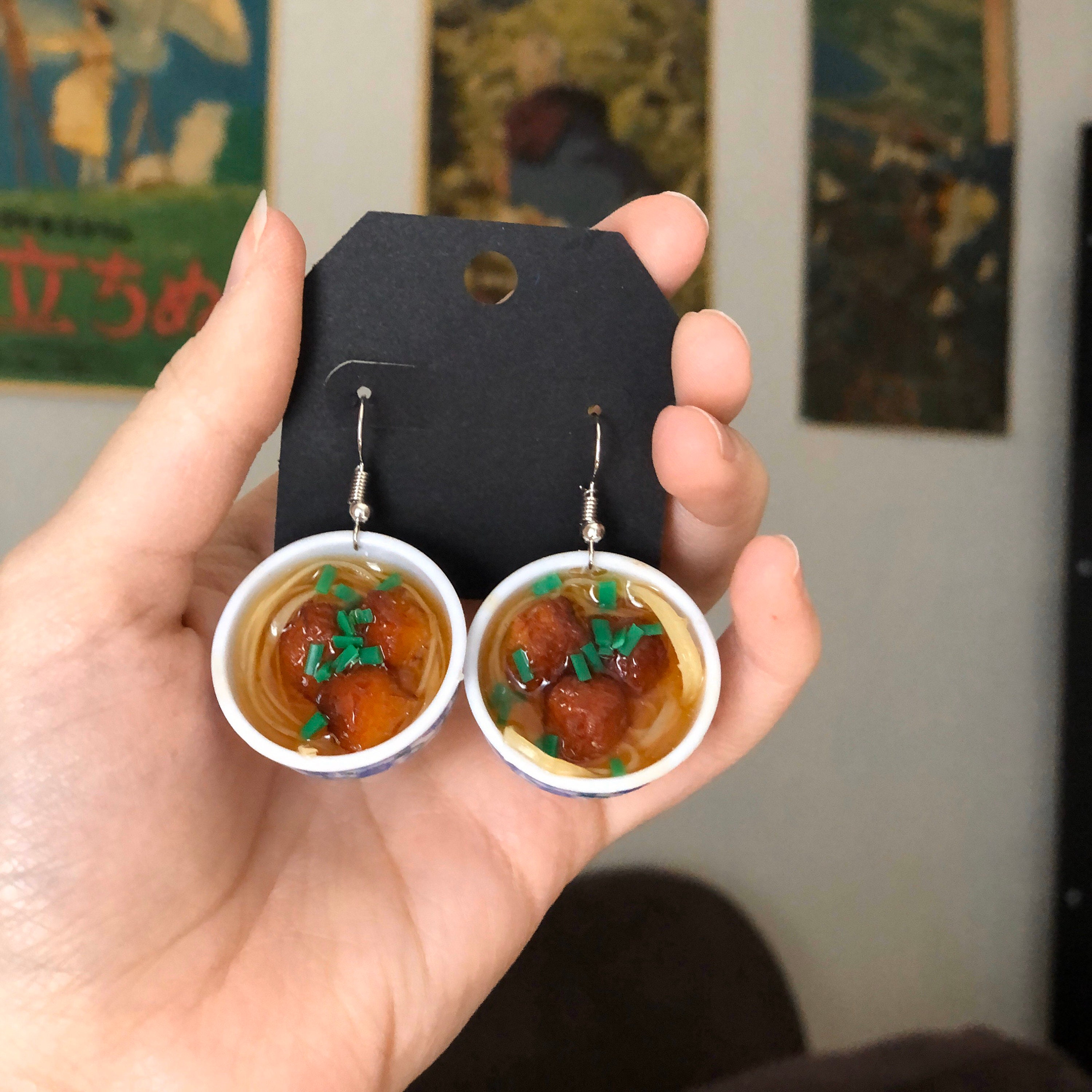 Hypoallergenic Handmade Lightweight Miniature Ramen Noodle Pork Cutlet Soup Dumpling Earrings