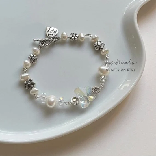 Crystalline Butterfly Pearl Bracelet