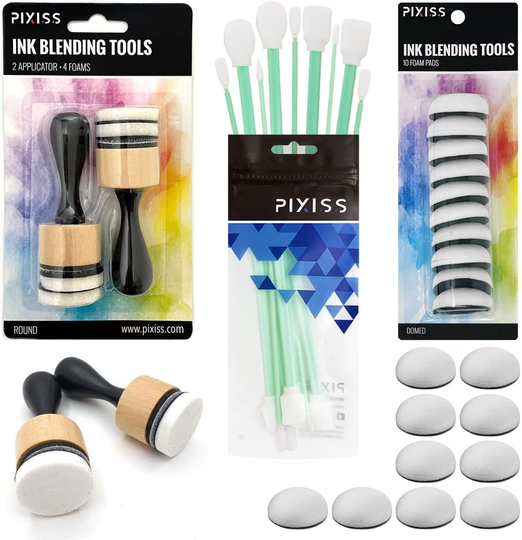 Alcohol Ink Tool Foam Blending Kit - 2 Pixiss Applicators 10 Washable Domed Pads 10