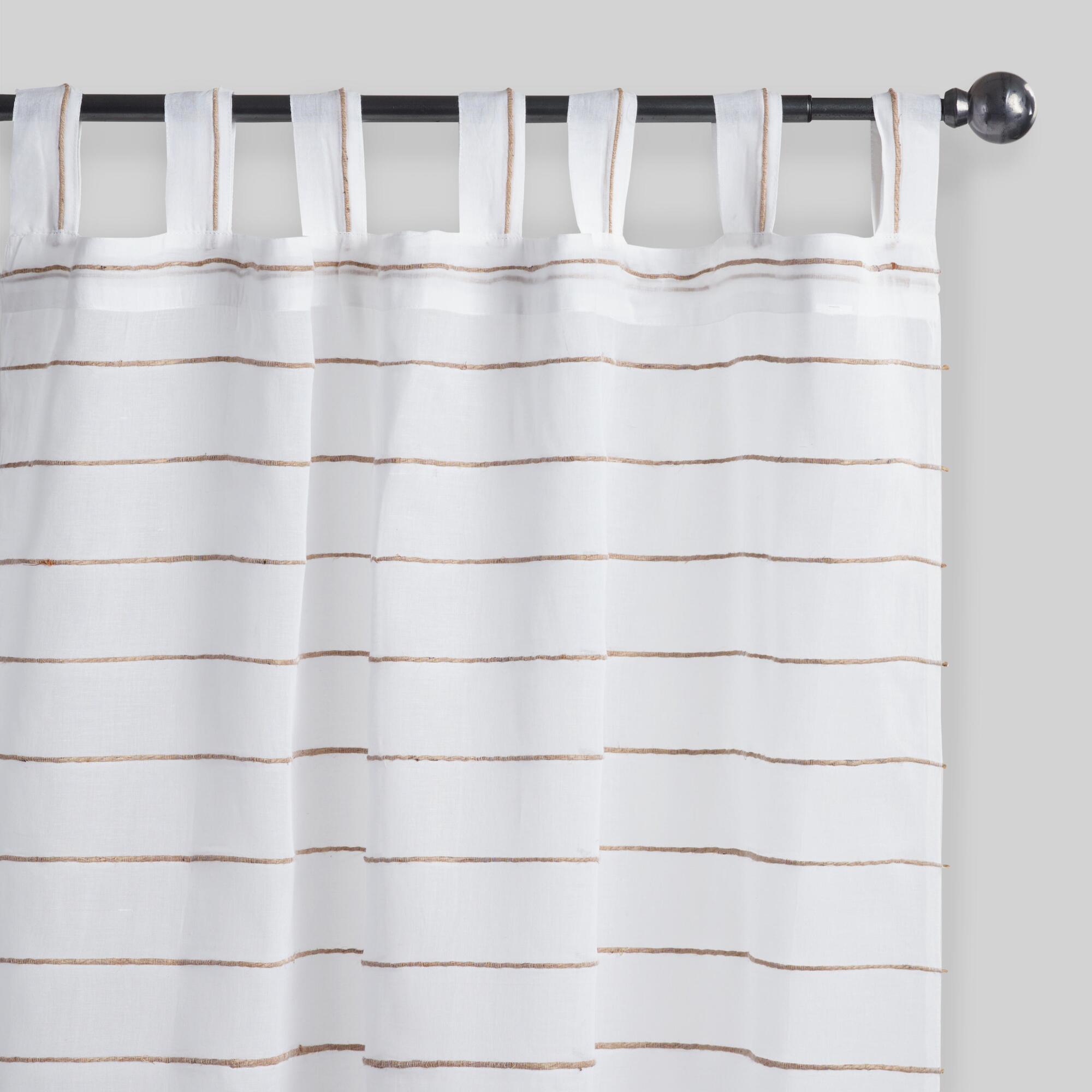 White Jute Striped Sahaj Tab Top Curtains Set Of 2 - Cotton - 84" L by World Market