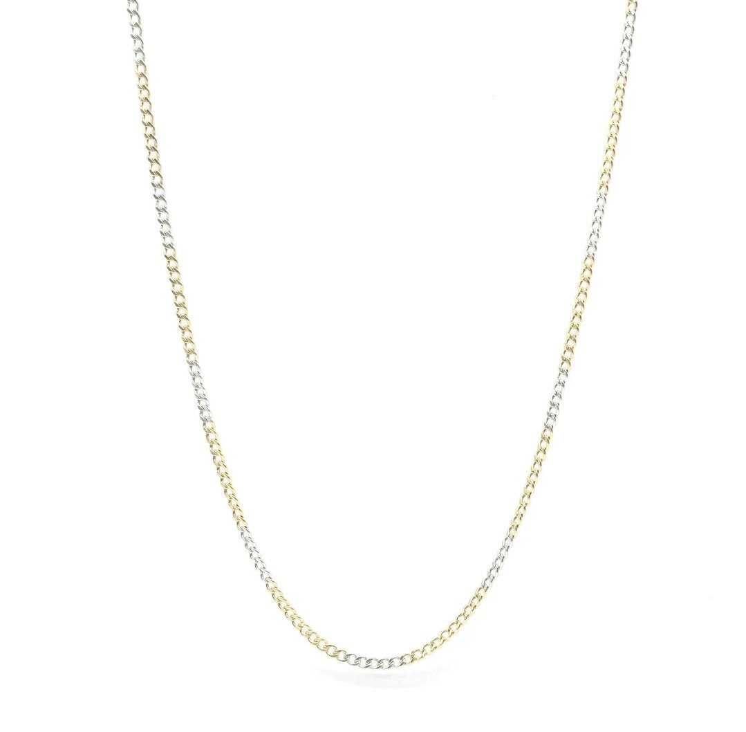 18K Two-Tone Gold Curb Chain For Men Perfect Gift Him Men's Italian Yellow & White