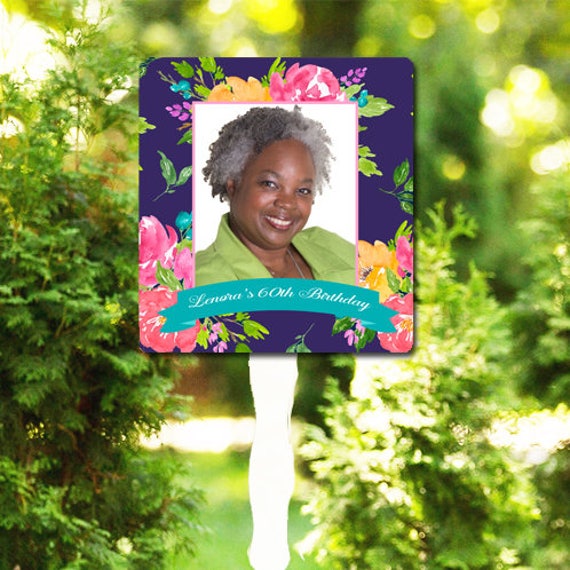 Personalized Photo Fans With Any Wording Printable Or Assembled Free Shipping - Purple Floral Collection