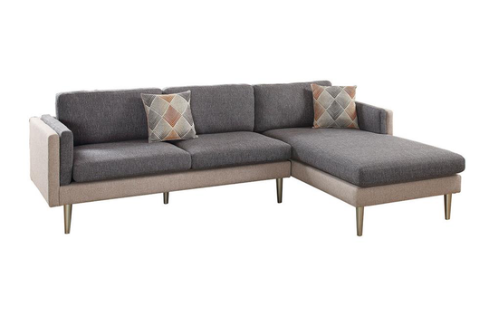 Poundex Dreena Midcentury Ash Black/Sand Polyester/Blend Sectional in Gray | F6551