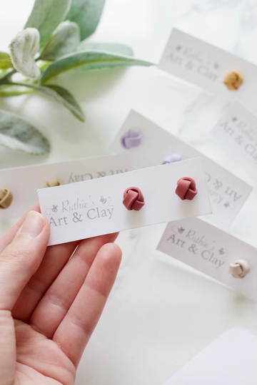 Mini Ribbon Knot Clay Earrings | Handmade Polymer Knotted Stud Jewelry Gifts For Her Everyday