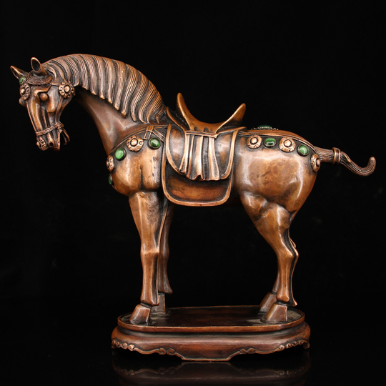 China Treasures The Ancient Pure Bronze Horse Statue, Hand-Made Inlaid Gems