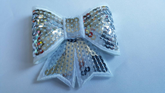 Large Sequin Bow Applique, 2 .8 " Wide White, Set Of 2 Baby Headband Supply, For Hair & Projects