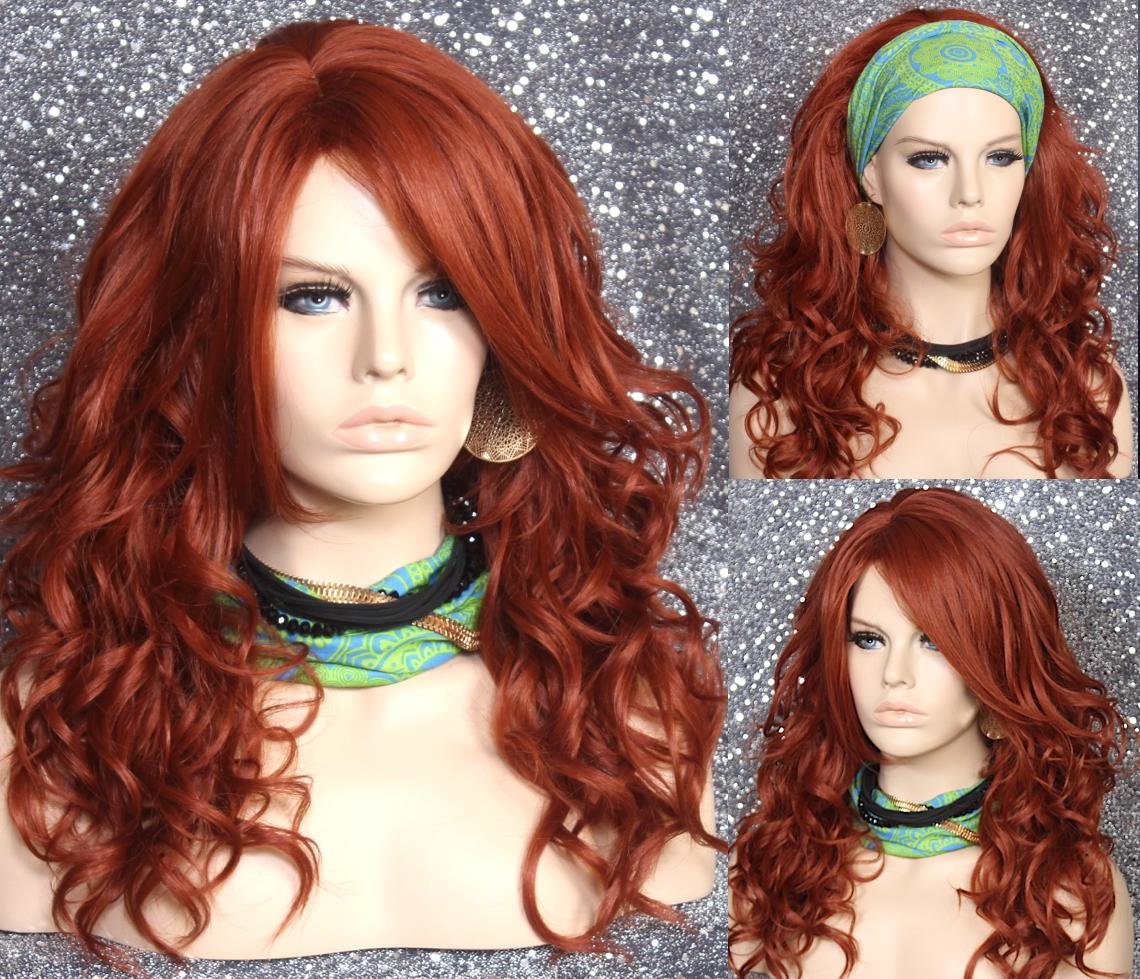 Red Human Hair Blend Full Wig Long Bangs Very Versatile Heat Safe Head Band Not Included Cancer Alopecia Theater