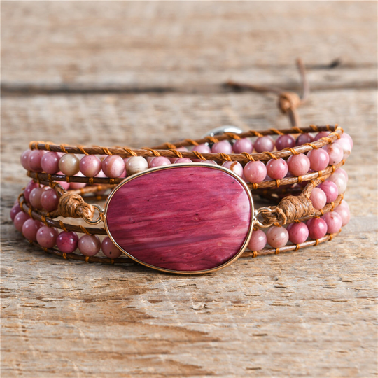 Rhodonite Bracelet-Natural Heart Gemstone Love Bracelet-Healing Inner Peace Balance Meditation Spiritual Energy Protection Gift