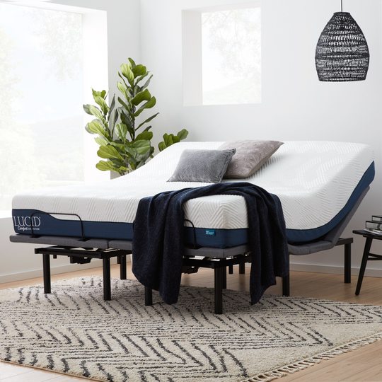LUCID Comfort Collection Deluxe Adjustable Bed Base with 12-in King Hybrid Memory Foam/Coil Blend Mattress in a Box in White | LUCC12KKGHL6LP