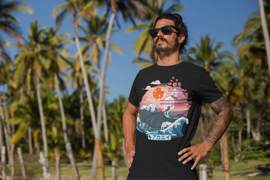 Japanese Stingray Shirt, Tokyo Osaka Street Wear, Ocean Life Animals, Beach Vibe, Great Wave Kanagawa, Japan Retro Vintage Art T-Shirt