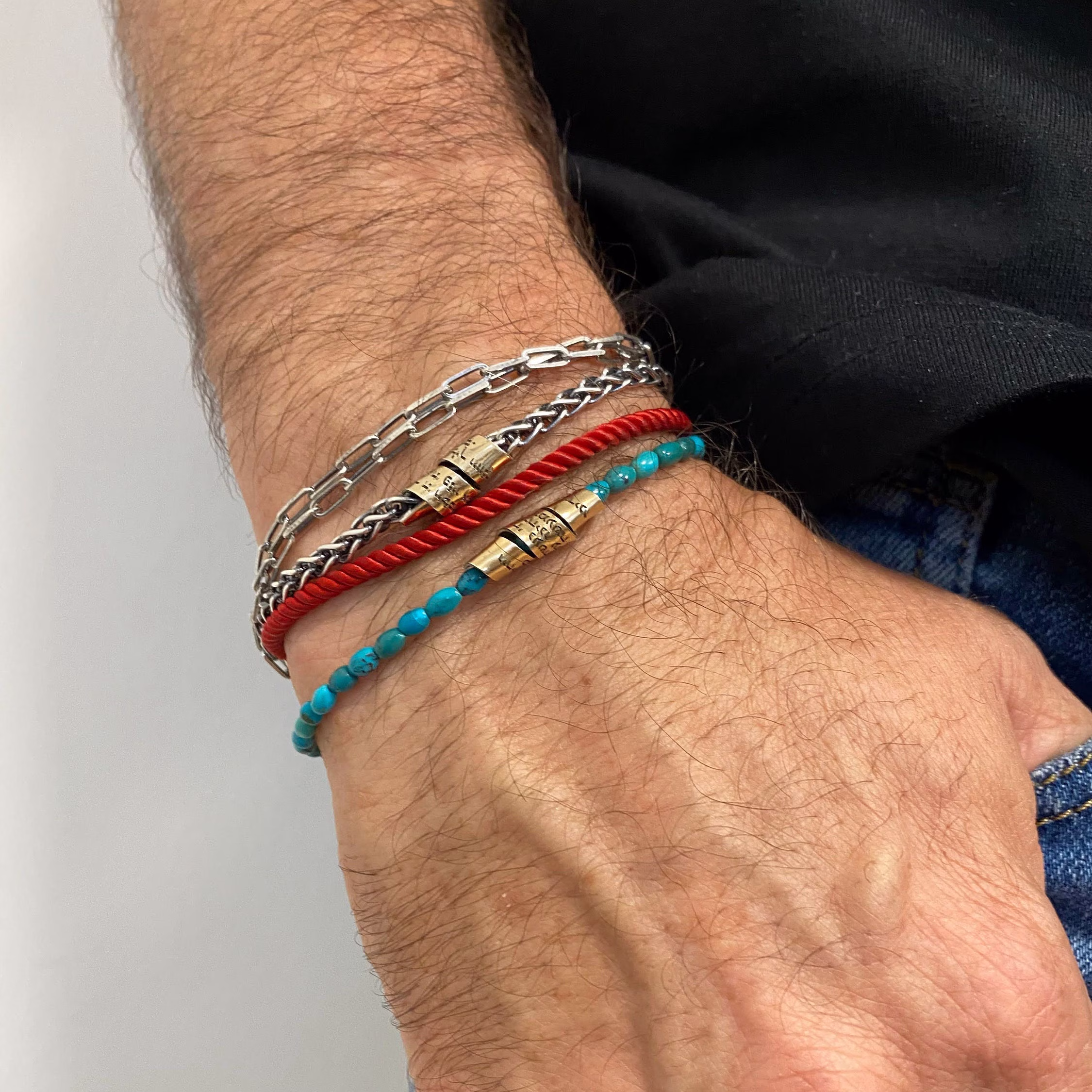 Mens Personalized Turquoise Beaded Bracelet Engraved in Hebrew With Kids' Names | Israeli Jewelry Gift For Men