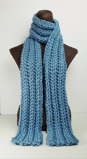 Chunky Wool Blend Crochet Winter Scarf - Air Force Blue