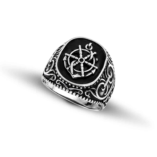 Men Sterling Silver 925 Nautical Anchor Ring