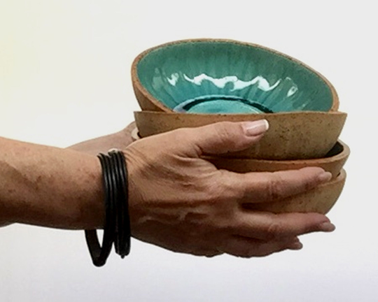 Handmade Ceramics Bowl Set Of 4, Rustic Pottery Bowls For Pasta, Salad, Cereal, Soup, Ramen Noodles, Stoneware Dinnerware in Blue & Green