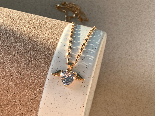 Y2K Angel Wings Necklace, Dainty Zircon Heart Cyber 2000S Jewelry, Gem Tiny Gift For Her