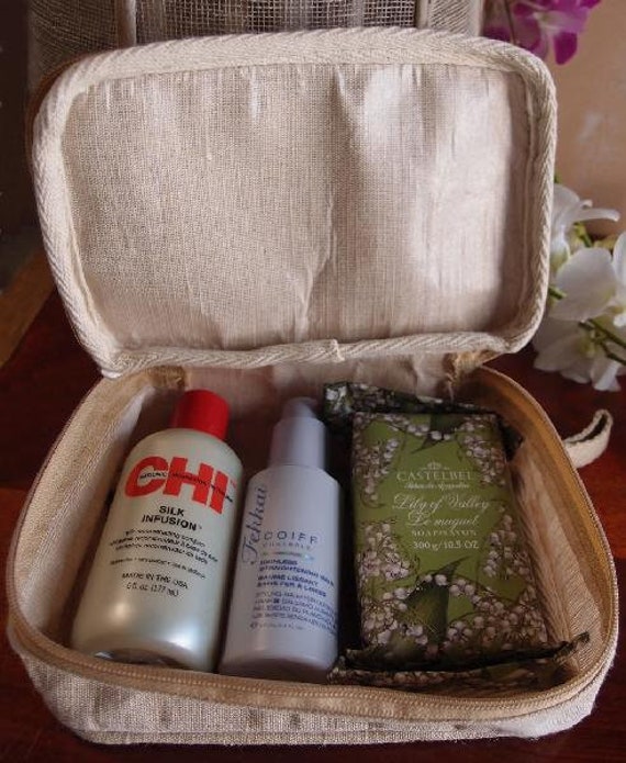 Jute Blend Travel Kit Bag, Makeup Diy Canvas Personalizable Bridesmaid Jute Burlap Bag