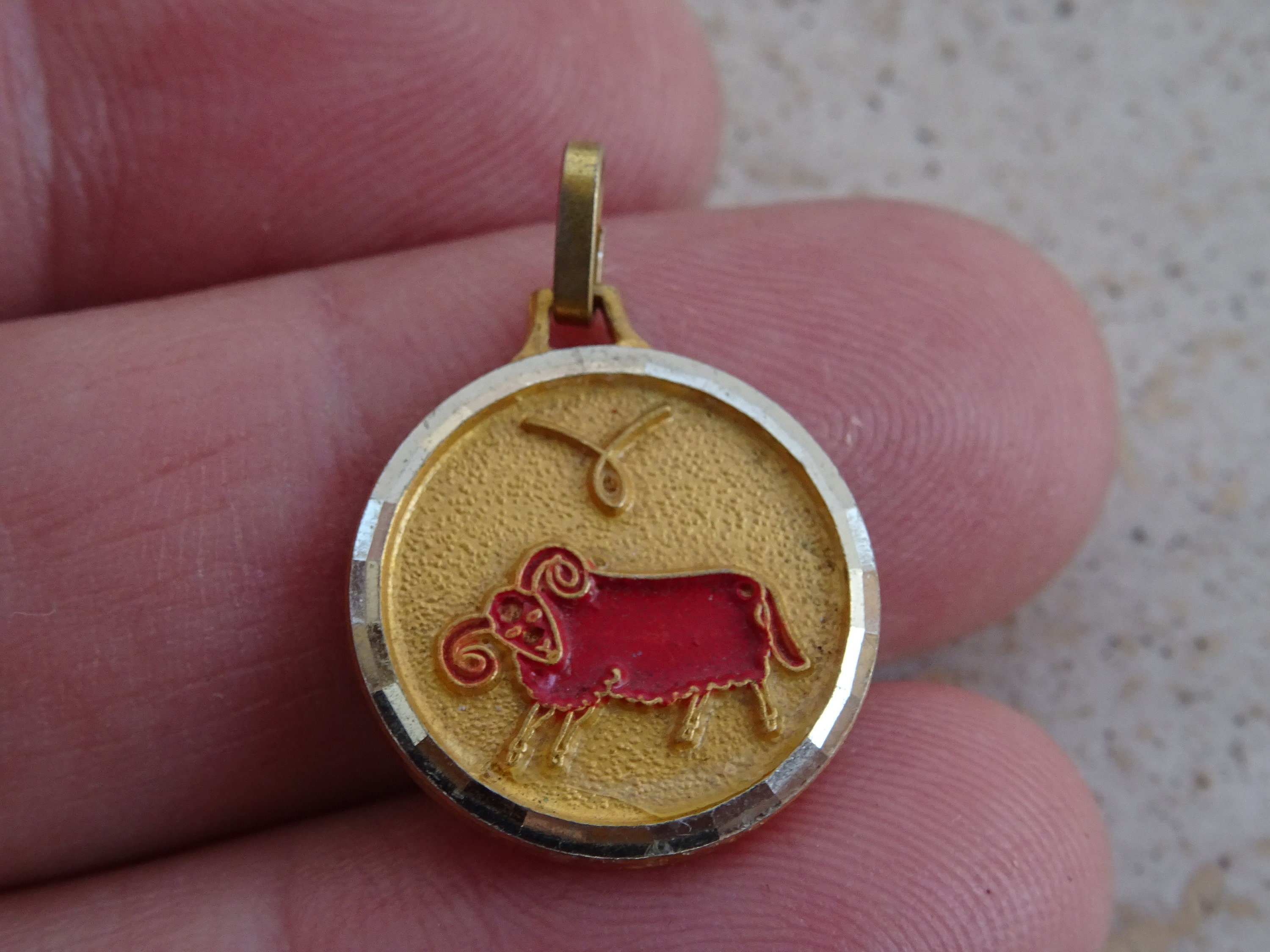 Vintage Enameled Vermeil Gold Plated Zodiac Constellation Medal Pendant Medaillon Medallion Sign Of Aries. | Ram 6