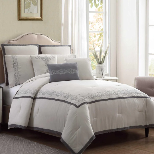 Amrapur Overseas Lori Gray Abstract Reversible Queen Comforter (Blend with Polyester Fill) | 38EBJQCF-LRI-QN