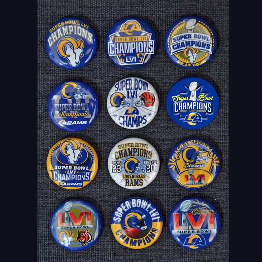 Los Angeles Rams Super Bowl Lvi Buttons/Set Of 12 3 Size Options
