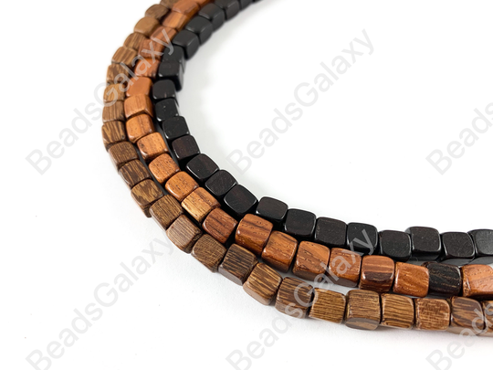 Wood Beads Cube Square Smooth Natural 15"-16"
