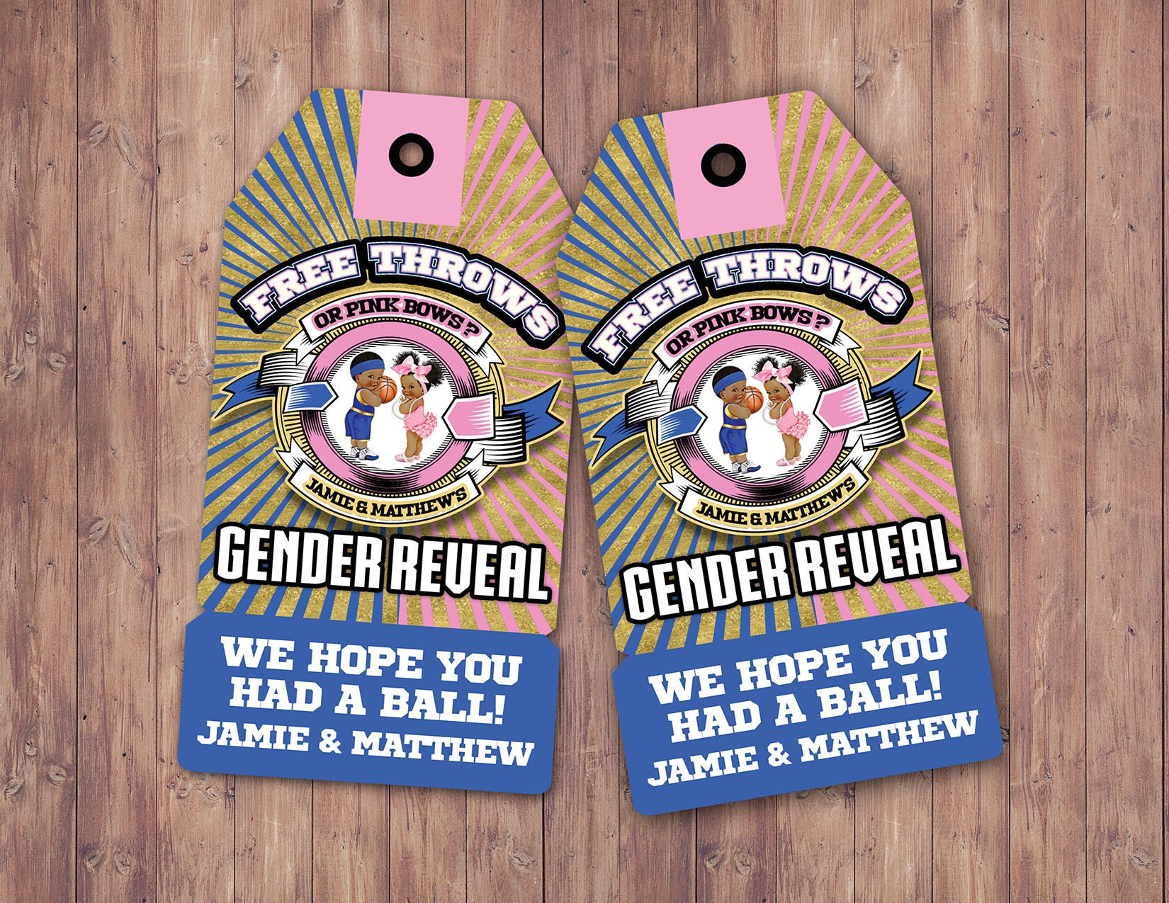 Free Throws Or Pink Bows Favor Tags. Boxing Tags, Printable. Basketball Gender Reveal Decor, Baby Shower