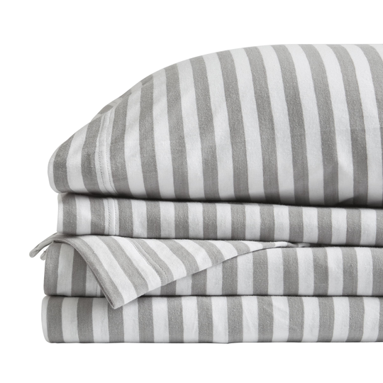 NY Loft SoHo Twin 250-Thread Count Cotton Blend Light Grey Stripe 3-Piece Bed Sheet | 20084