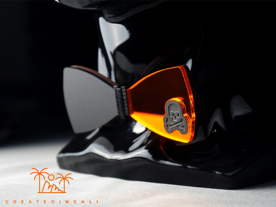 Orange Mirror Wooden Bowtie, Unique Tie, Gift For Groom, Best Man Skull Bowtie, Anniversary Gift Him, Christmas