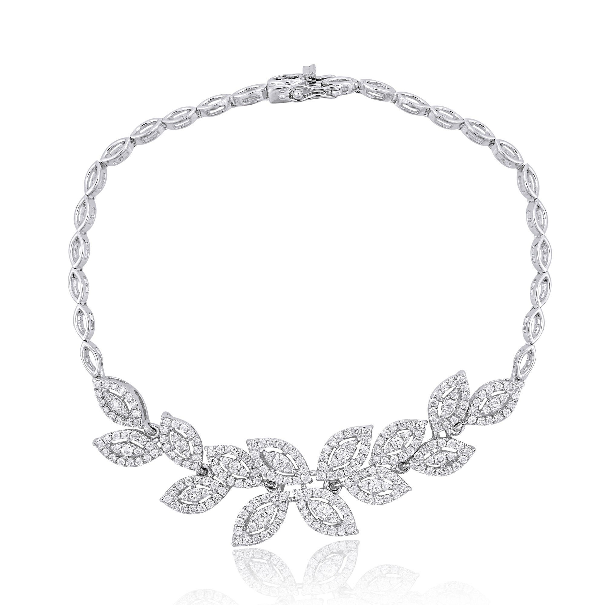 Leaf Design Diamond Bracelet Solid 14K White Gold Women Jewelry Certified Si Clarity Hi Color Natural 1.65 Ct Diamonds Handmade Jewellery