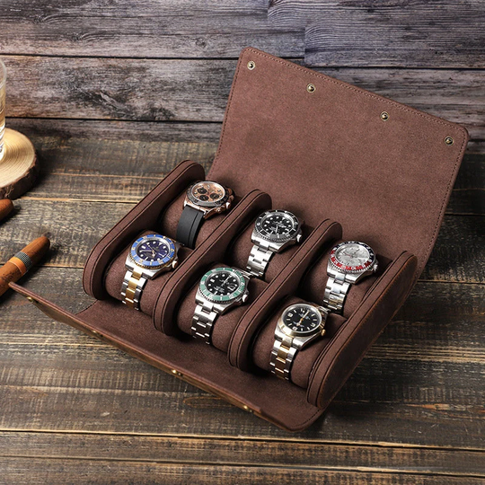 Personalized Leather Watches Roll, Watch Roll For 6 Watches, Storage Case, Travel Accessories, Gift Men