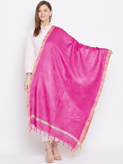 Women's Cotton Blend Magenta & Gold-Toned Solid Dupatta Free Shipping