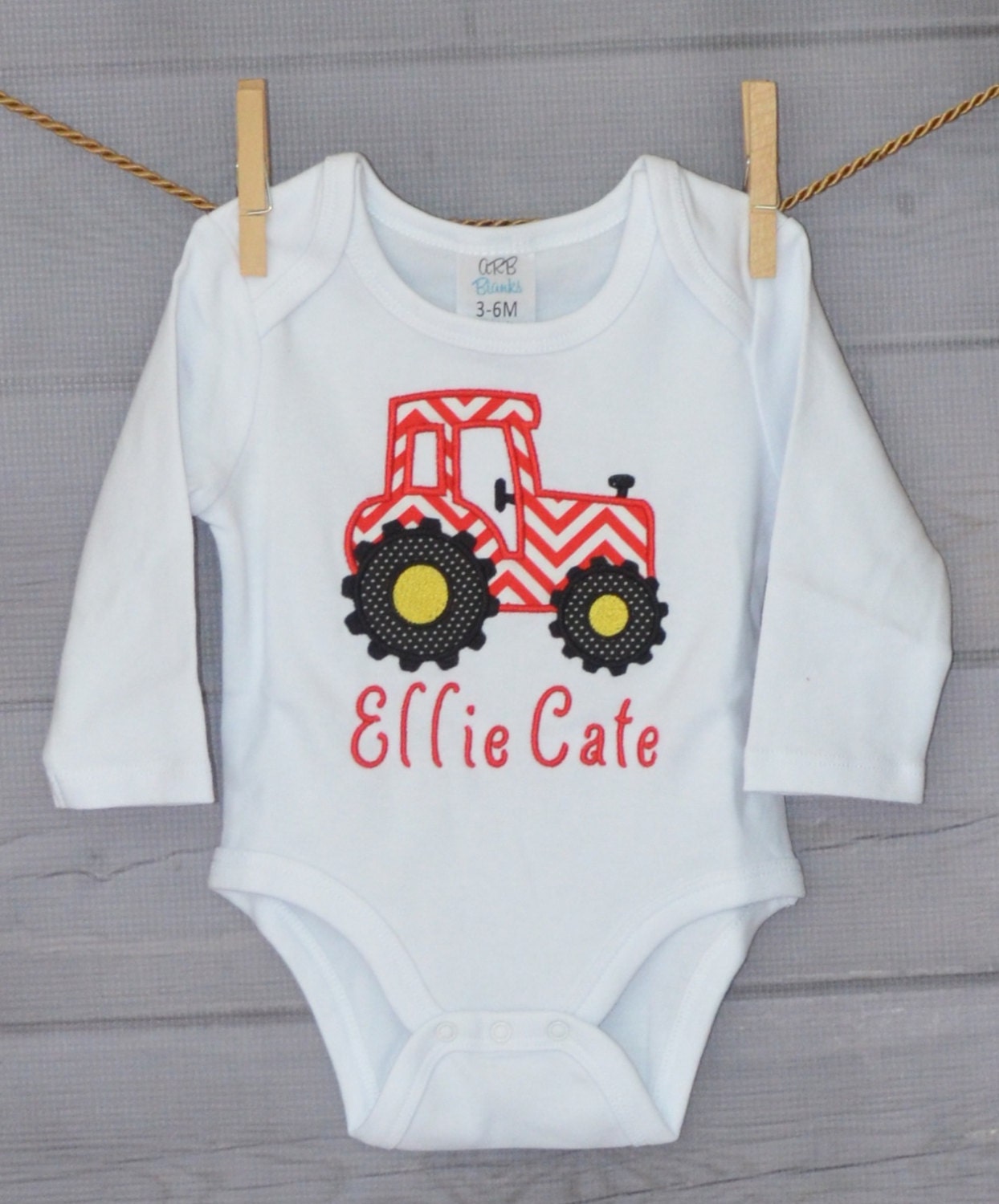 Girls Personalized Tractor Applique Shirt Or Bodysuit Boy Girl