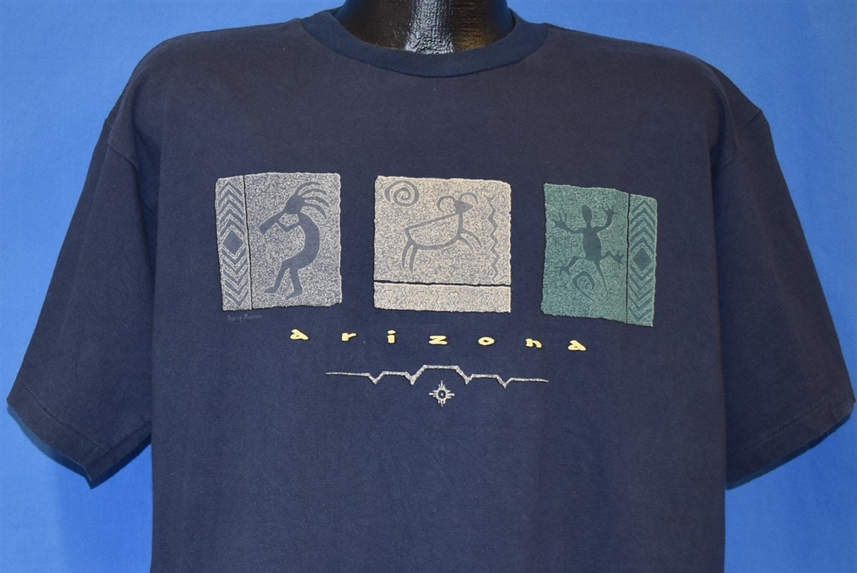 90S Arizona Kokopelli Petroglyph Lizard Ram Sheep Rock Carving T-Shirt Large