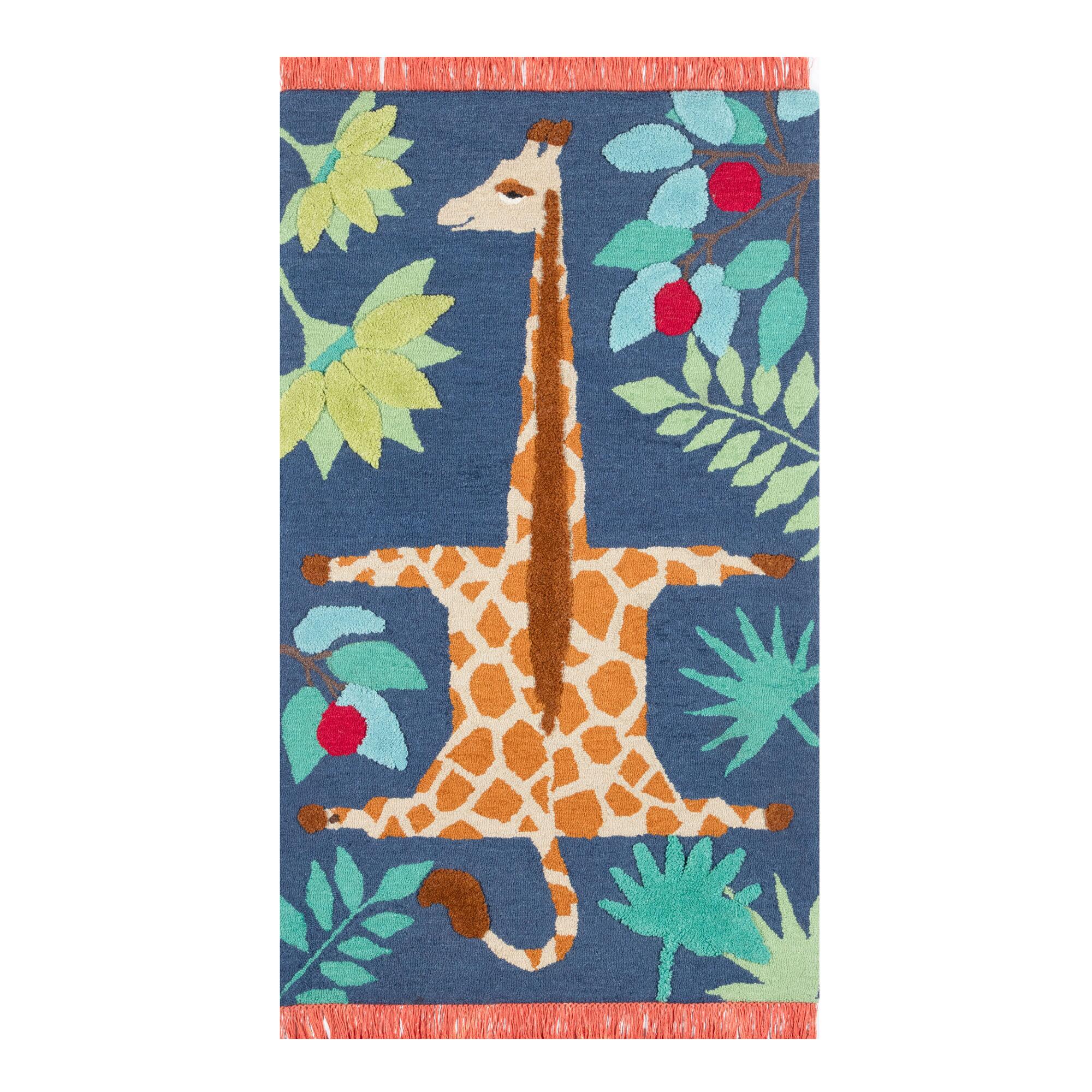 Navy And Orange Giraffe Wool Area Rug by World Market