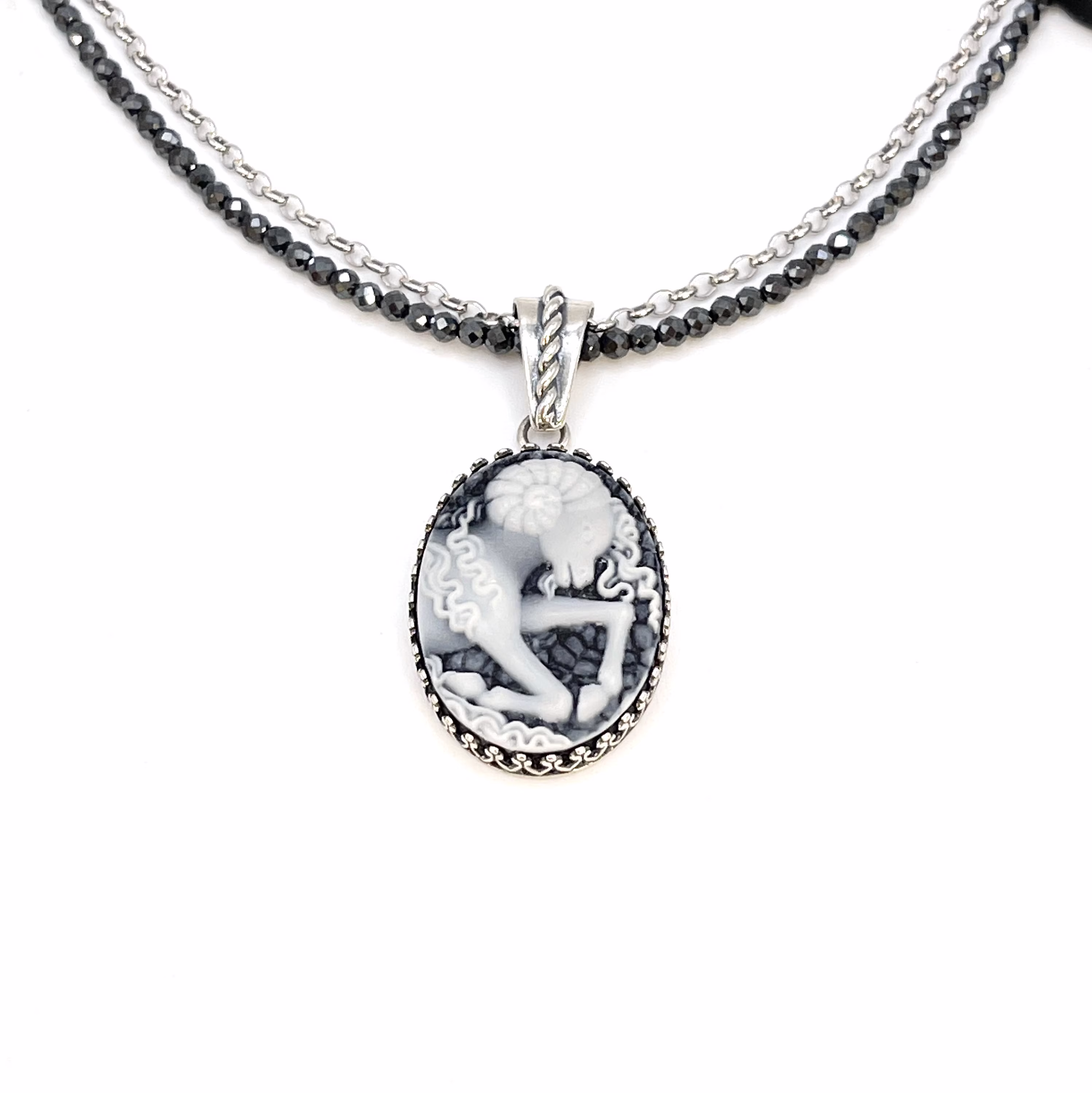 Zodiac Cameo Necklace, Birthday Gift For Aries Ram, Sterling Silver Hematite Astrology Jewelry, Unique Gifts Women