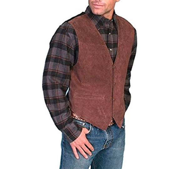 Men's Suit Woven Blended Vest V Neck Solid Color Waistcoat Slim Fit For Formal Casual Daily Wear Male Vest Clothing 2021 - red brown, m