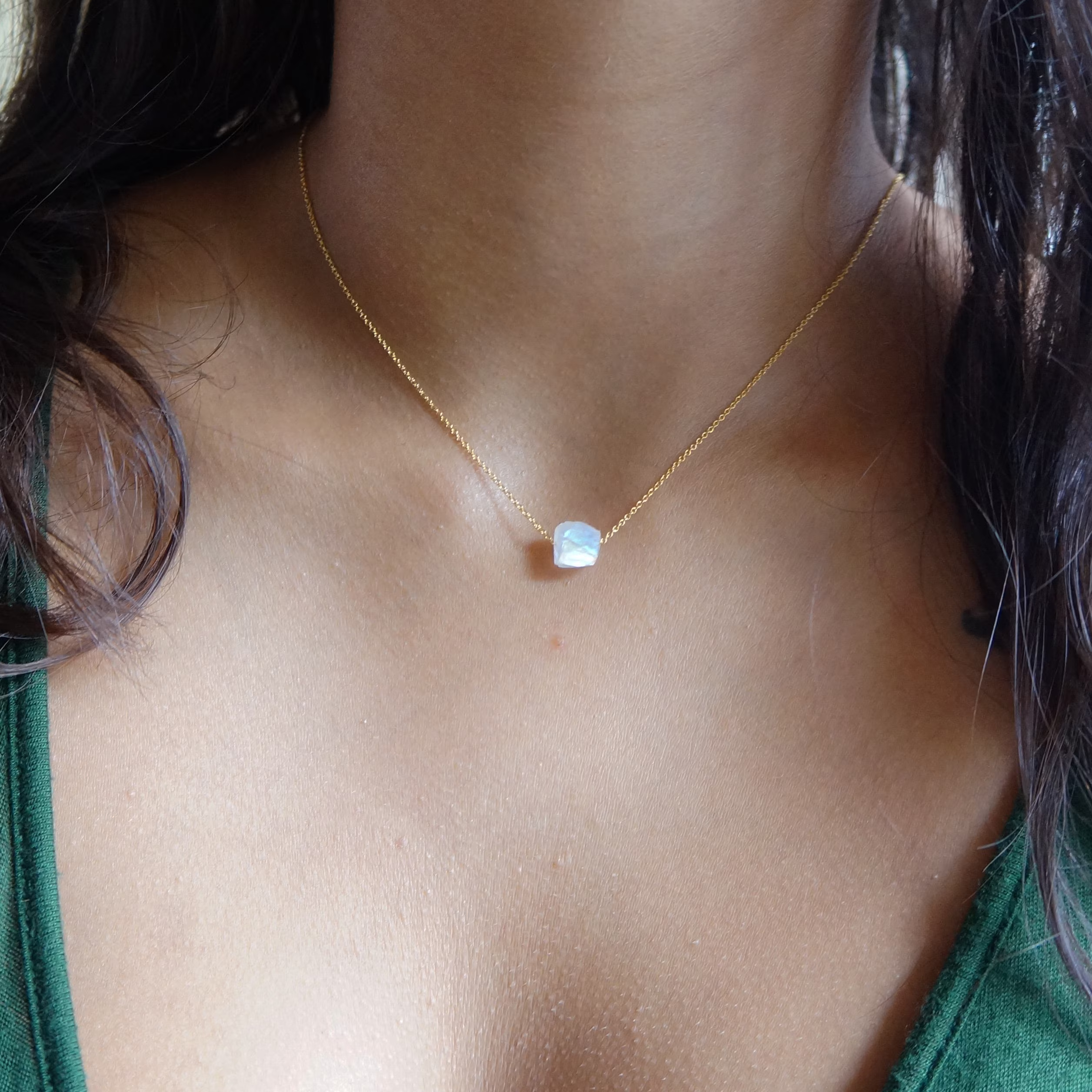 Raw Crystal Necklace Tiny Moonstone June Birthstone Rough Stone Layering Natural Pendant Healing