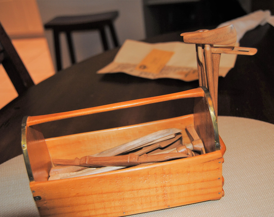 Vintage Hand Whittled Miniature Wood Tools With Storage Box